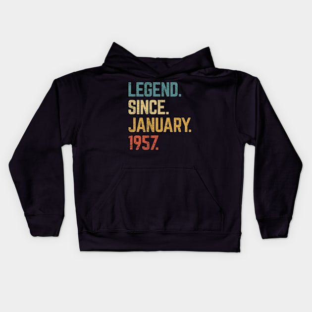 66th Birthday Gift 66 Year Old Legend Since January 1957 Kids Hoodie by tabaojohnny